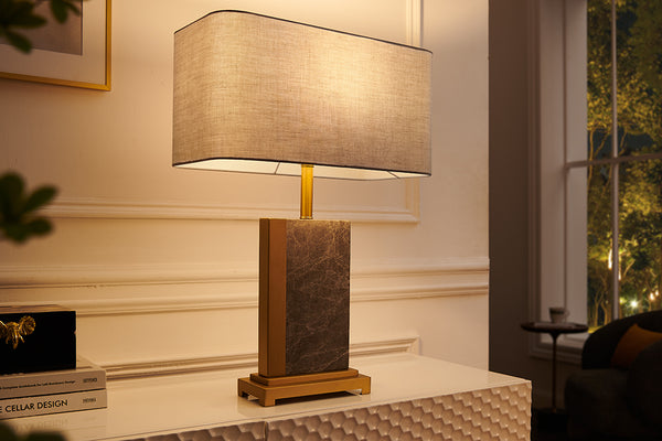 Design Tischlampe ELEGANCIA 65cm gold grau Stoffschirm Marmor