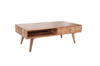 Massivholz Couchtisch MYSTIC LIVING 100cm natur Akazie mit Stauraum Schubladen Ablagefach