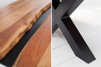 Massivholz Couchtisch AMAZONAS 105cm Akazie schwarzes Metall X-Gestell Baumkante Live Edge