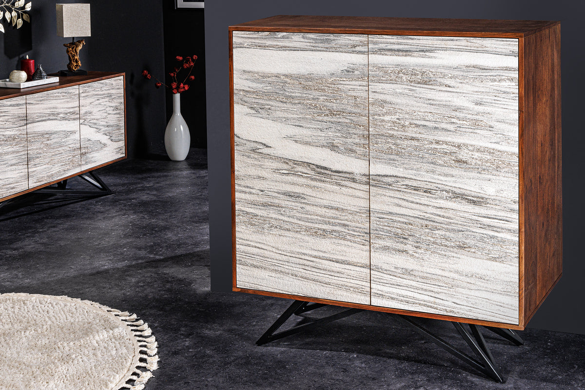 PURE Solid highboard 140cm Sheesham stone finish display case rosewood