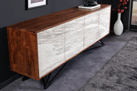 MOUNTAIN SOUL Massivholz Sideboard 175cm echter Naturstein weiß Akazie Marmor-Design