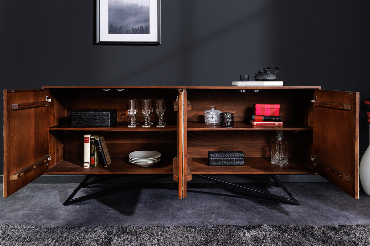 MOUNTAIN SOUL Massivholz Sideboard 175cm echter Naturstein weiß Akazie Marmor-Design