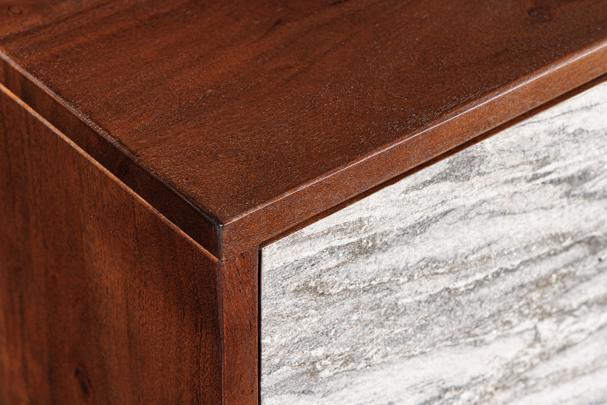 MOUNTAIN SOUL Massivholz Sideboard 175cm echter Naturstein weiß Akazie Marmor-Design