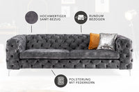 Chesterfield 3-Sitzer Sofa MODERN BAROCK 235cm dunkelgrau Samt Federkern silber Metallfüße