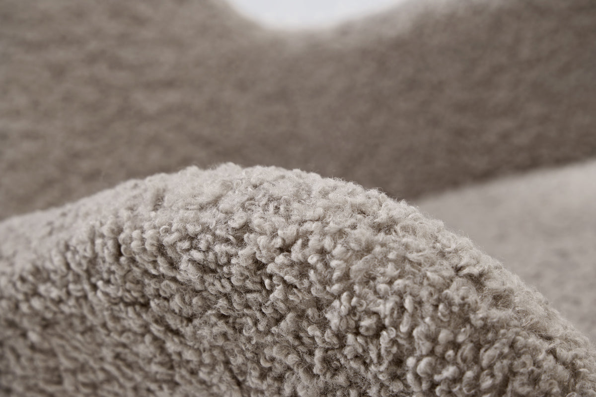 SCANDINAVIA SWING Design Schaukelstuhl greige Bouclé Sessel schwarz Metall