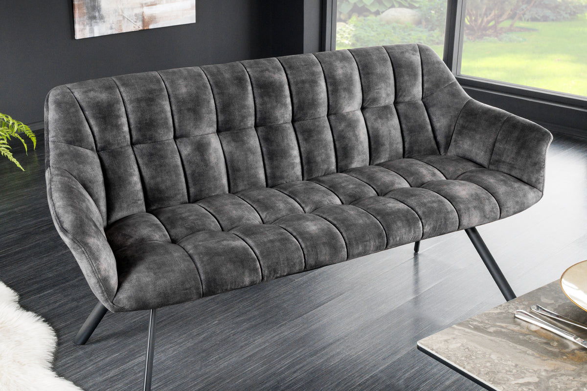Esszimmer Sitzbank PAPILLON 165cm Samt mit Lehnen schwarzes Metallgestell