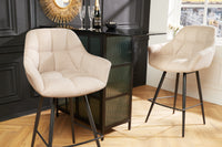 PAPILLON Drehbarer Barhocker champagner Barstuhl mit Lehne schwarze Metallbeine