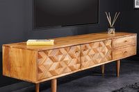 ALPINE solid wood TV lowboard 145cm natural acacia retro design honey finish