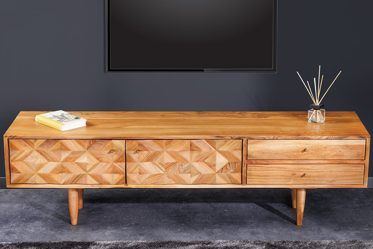 ALPINE solid wood TV lowboard 145cm natural acacia retro design honey finish