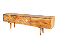 ALPINE solid wood TV lowboard 145cm natural acacia retro design honey finish