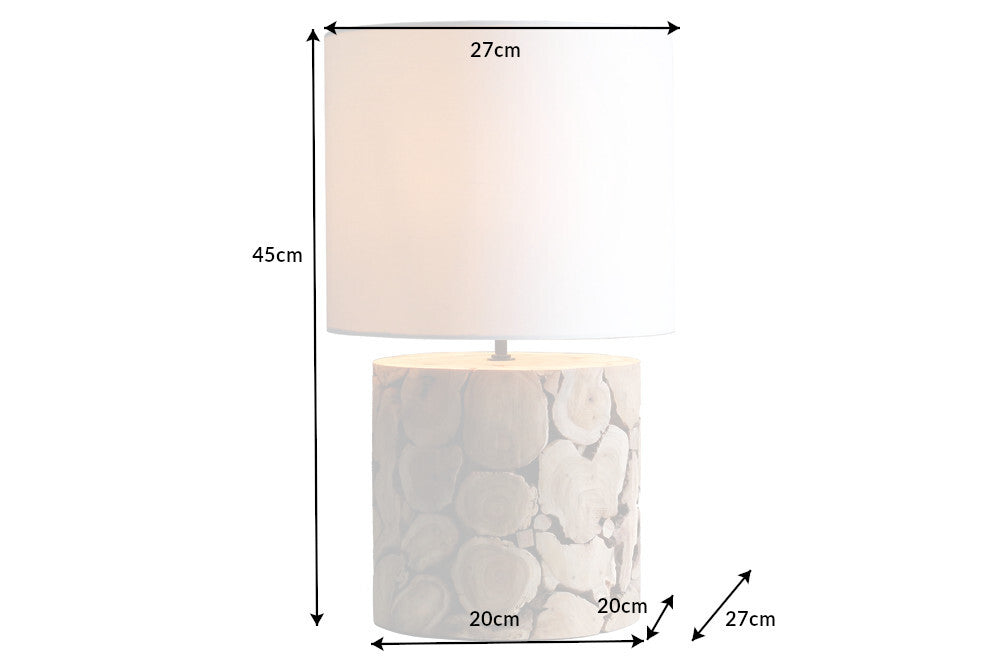 Design Tischlampe PURE NATURE 45cm natur handmade Massivholz Baumwollschirm weiß
