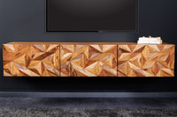 ALPINE Hängendes TV-Lowboard 160cm natur Sheesham Massivholz stone finish Metall matt gold
