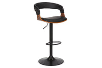 MANHATTAN Retro Barhocker schwarz Kunstleder Walnussholz mit Lehne drehbar höhenverstellbar