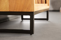 Massivholz Bücherregal CUBUS 190cm Akazie honey finish Metallfüße schwarz Standregal