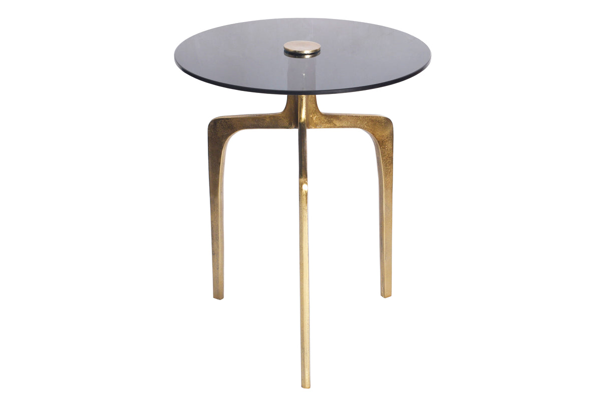 Runder Beistelltisch ABSTRACT 60cm messing gold Metallbeine Schwarzglas handmade