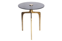 Runder Beistelltisch ABSTRACT 60cm messing gold Metallbeine Schwarzglas handmade