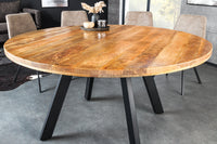 IRON CRAFT Solid dining table 145cm natural round mango wood metal industrial design