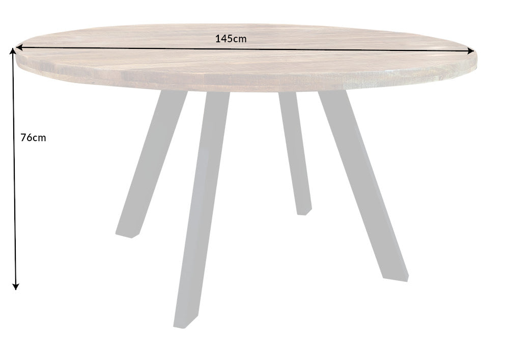 IRON CRAFT Solid dining table 145cm natural round mango wood metal industrial design