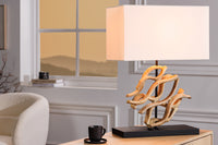 Design Tischlampe WAVE 60cm natur Massivholz handmade weiß Baumwollschirm