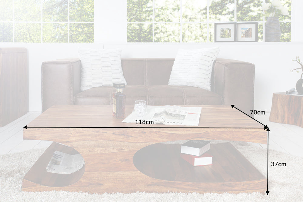 CUBUS Design Couchtisch 120cm natur Sheesham Massivholz Palisander stone finish mit Stauraum
