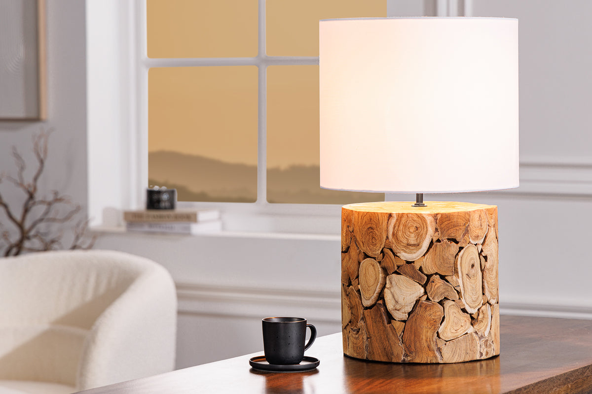 Design Tischlampe PURE NATURE 45cm natur handmade Massivholz Baumwollschirm weiß