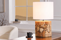 Design Tischlampe PURE NATURE 45cm natur handmade Massivholz Baumwollschirm weiß