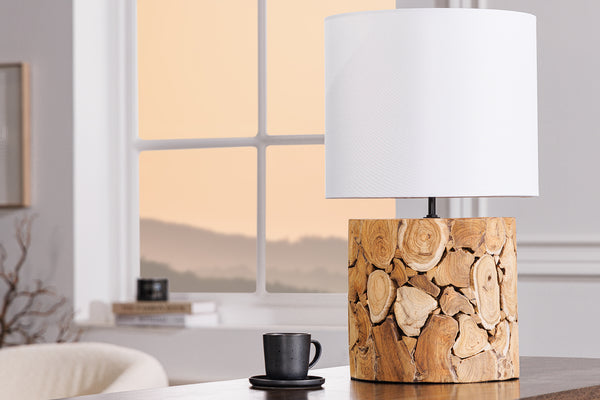 Design Tischlampe PURE NATURE 45cm natur handmade Massivholz Baumwollschirm weiß