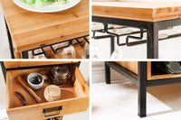 Massivholz Weinregal SEVENS SEAS 120cm natur Pinienholz schwarz Metall Flaschenregal