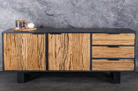 Massivholz Sideboard BARRACUDA 150cm Teak Mango schwarz Metall recycelt