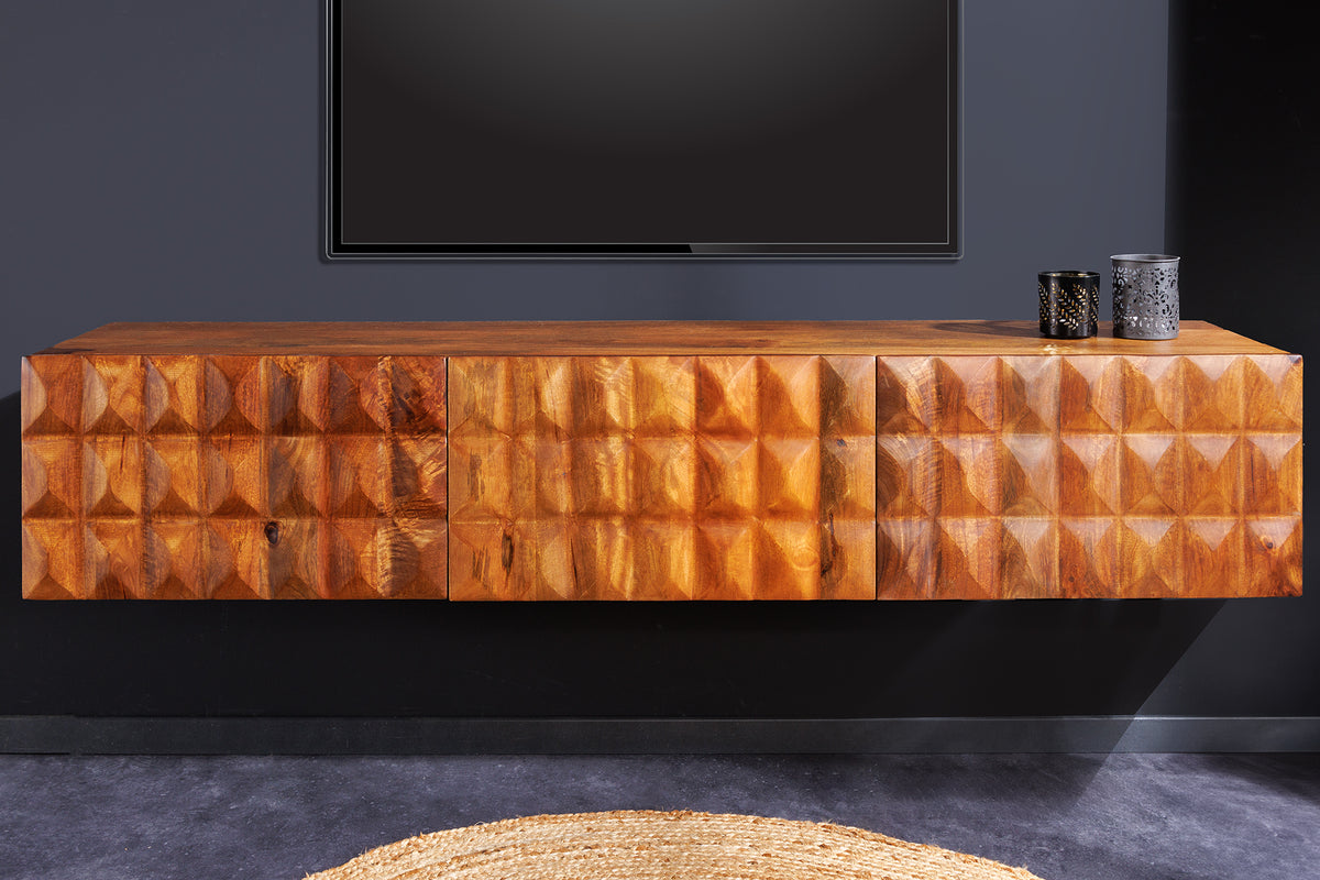 MYSTIC LIVING Solid TV board 140cm Sheesham natural 3D surface solid wood
