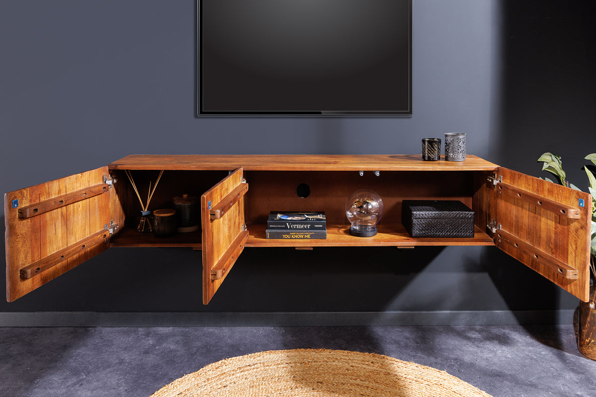 MYSTIC LIVING Solid TV board 140cm Sheesham natural 3D surface solid wood