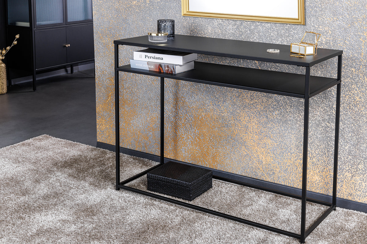 DURA STEEL Industrial console table 100cm black with two shelves