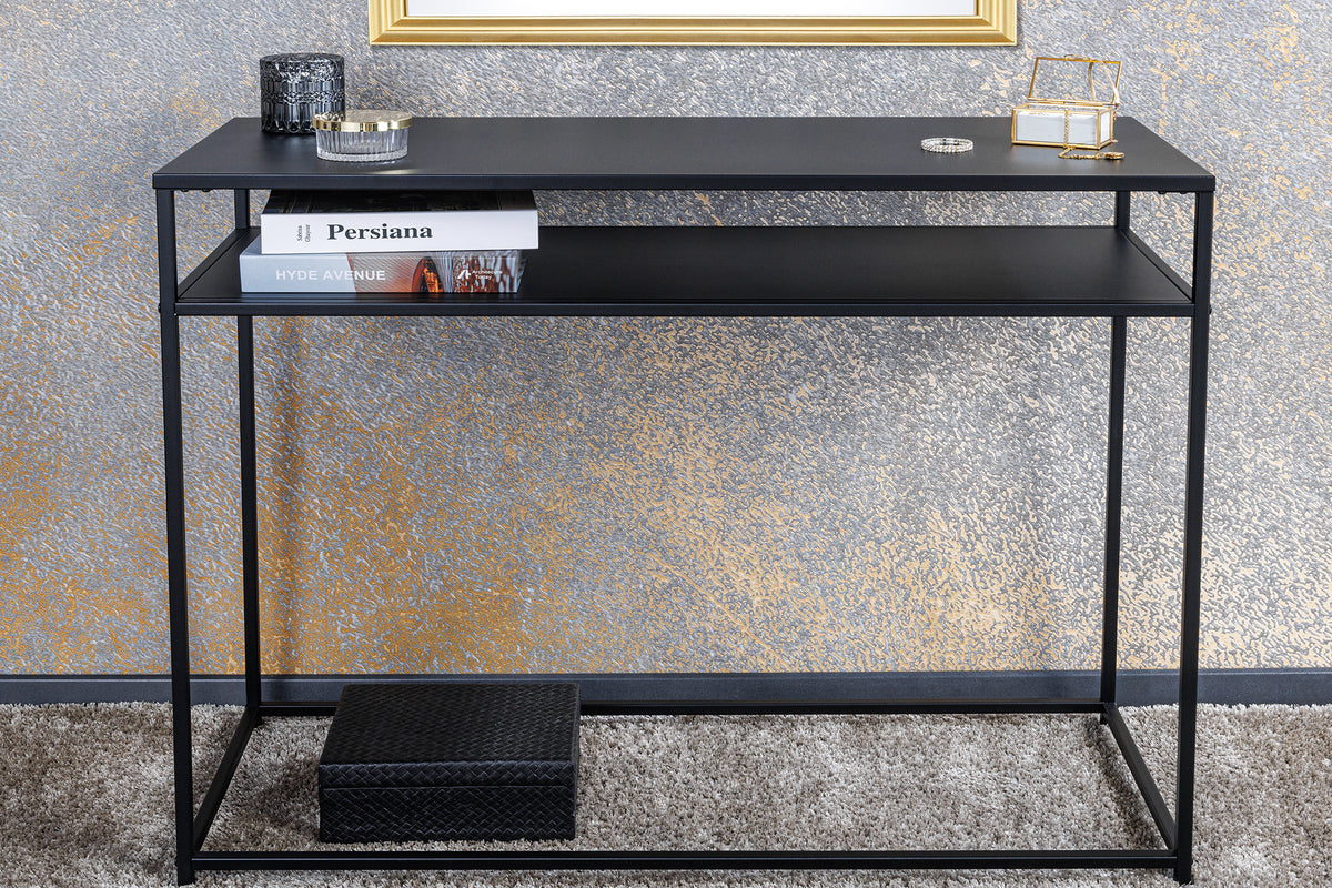 DURA STEEL Industrial console table 100cm black with two shelves