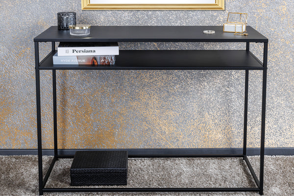 DURA STEEL Industrial console table 100cm black with two shelves