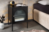 Moderner Nachttisch PARIS 60cm schwarz Metall Riffelglas Vitrinenschrank