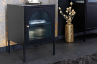 Moderner Nachttisch PARIS 60cm schwarz Metall Riffelglas Vitrinenschrank
