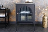 Moderner Nachttisch PARIS 60cm schwarz Metall Riffelglas Vitrinenschrank