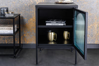 Moderner Nachttisch PARIS 60cm schwarz Metall Riffelglas Vitrinenschrank