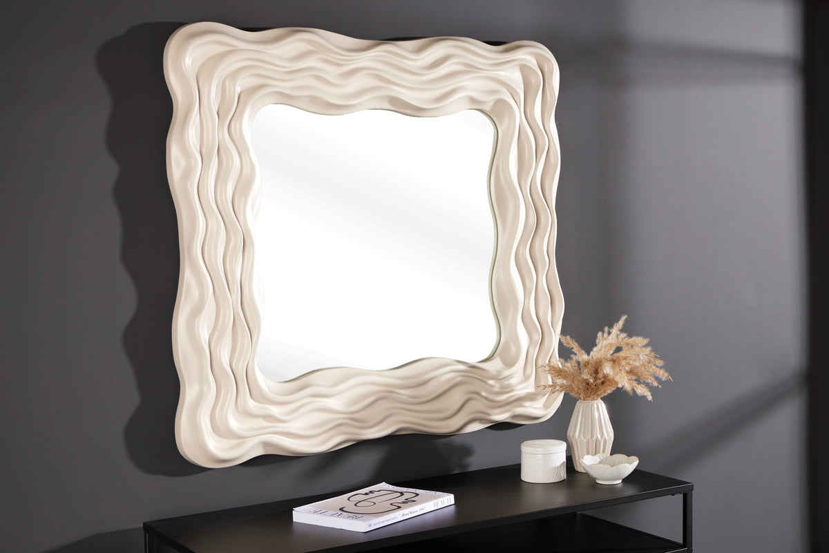 Moderner Wandspiegel WAVE 90cm greige abstraktes Wellen-Design quadratisch