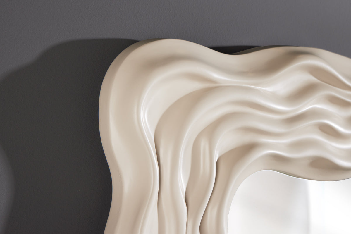 Moderner Wandspiegel WAVE 90cm greige abstraktes Wellen-Design quadratisch