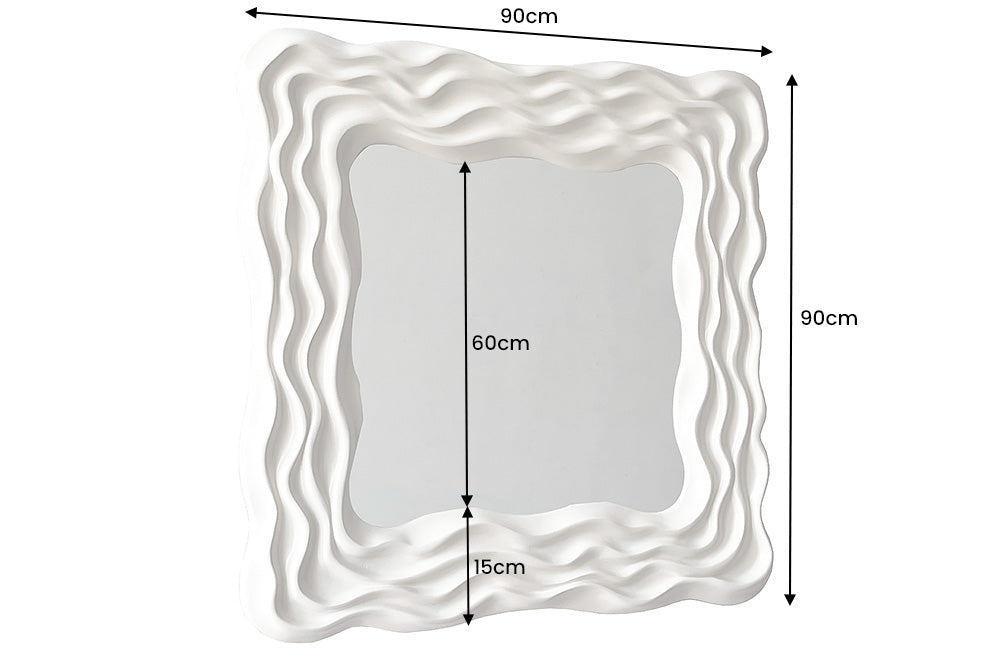 Moderner Wandspiegel WAVE 90cm greige abstraktes Wellen-Design quadratisch
