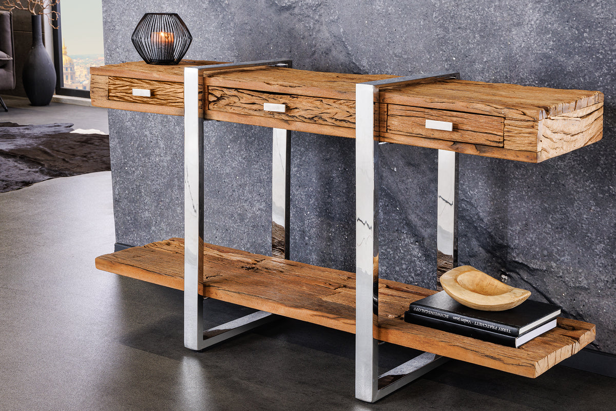 DURA STEEL Industrial console table 100cm black with two shelves