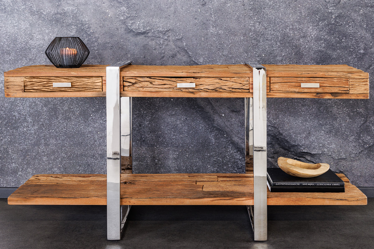 DURA STEEL Industrial console table 100cm black with two shelves