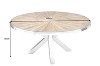 Runder Esstisch BARRACUDA braun Teak Massivholz Glas silber Edelstahl verchromt