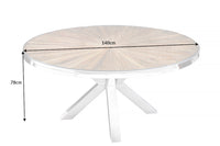 Runder Esstisch BARRACUDA braun Teak Massivholz Glas silber Edelstahl verchromt