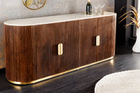 Design Sideboard GATSBY 170cm braun gold Mangoholz weiße Marmorplatte