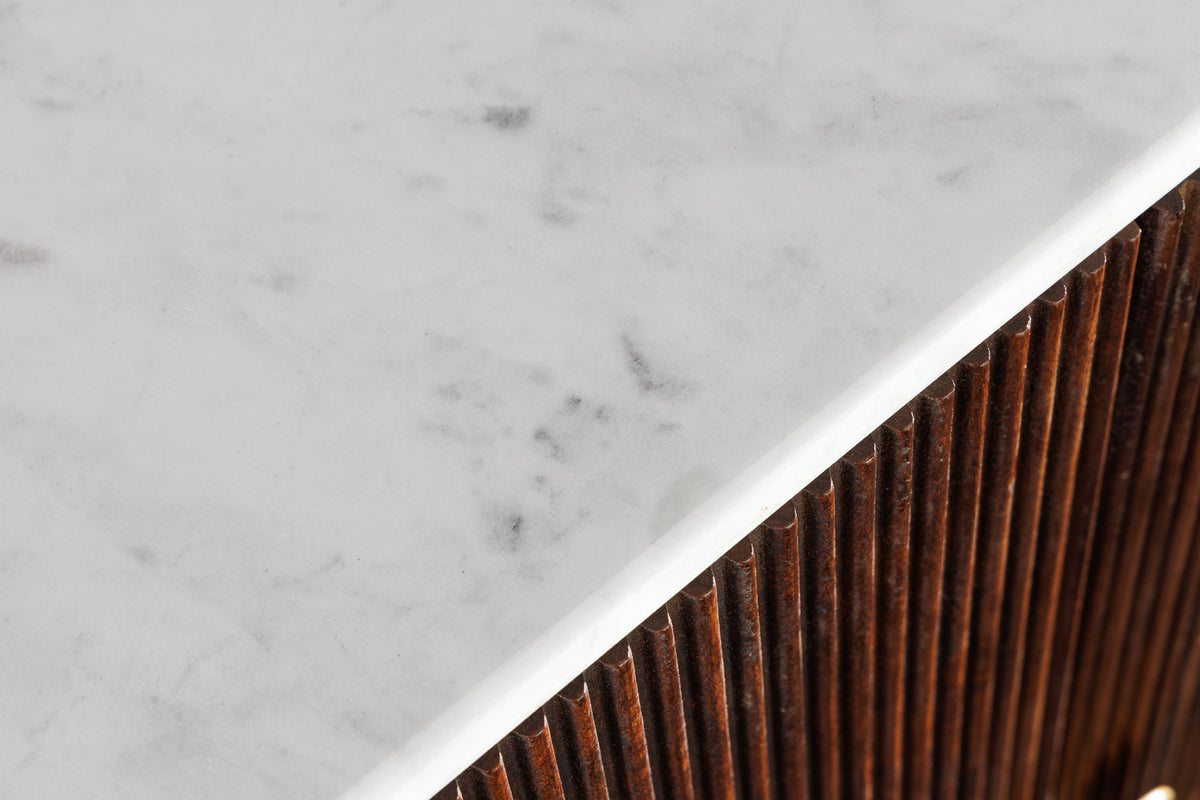 Design Sideboard GATSBY 170cm braun gold Mangoholz weiße Marmorplatte