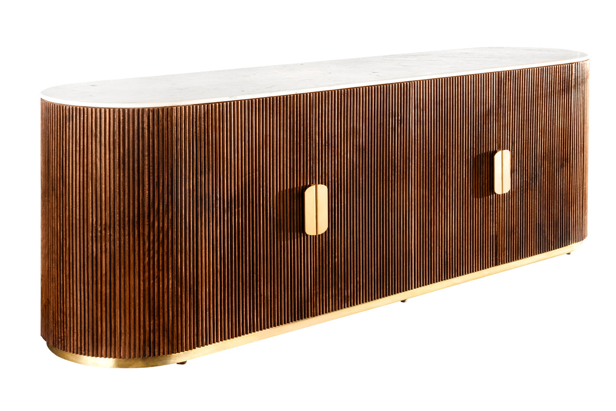 Design Sideboard GATSBY 170cm braun gold Mangoholz weiße Marmorplatte