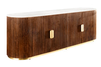 Design Sideboard GATSBY 170cm braun gold Mangoholz weiße Marmorplatte