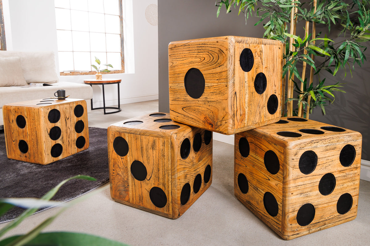 Massiver Würfelhocker CUBE 41cm natur Mindiholz Beistelltisch stapelbar